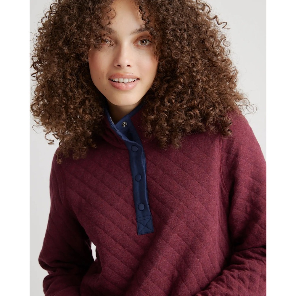 NEW Quince Reversible Quilted Pullover Womens M Burgundy Ivory Layers $60 *read
